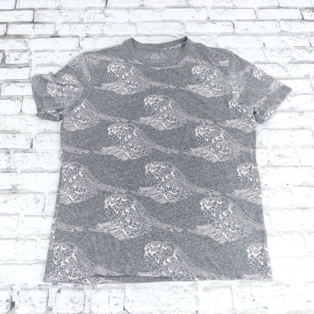 American Rag Cie T Shirt Men Medium Gray Wave Graphic Short Sleeve Beach